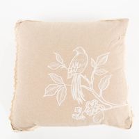 Kissen 40x40 cm – Baumwollkissen mit Stickerei Vogel & Zweig in natürlicher Leinenoptik Nahaufnahme