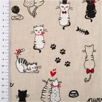 Dekostoff Halbpanama Cats Life – originelles Katzen-Motiv auf hochwertigem Baumwollstoff mit Massband