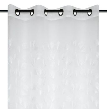 Vorhang mit Ösen – Transparenter Voile mit Gräser-Stickerei (Weiß, 140x260cm)