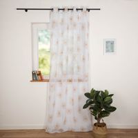 Zarter Voile-Vorhang mit Ösen, präsentiert mit weißen und pinken Blumenmotiven im Format 140×260 cm für leichte Fensterdekoration - halboffen