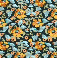 Viskose Stoff Grenadier mit Blumen in Schwarz, Gelb und Grün – Französisches Dessin in floraler Eleganz
