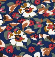 Viskose Stoff Grenadier mit Blumen in Dunkelblau und Rot – Französisches Dessin in floraler Eleganz