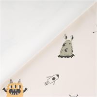 90667-Regenjackenstoff-wasserdicht-soft-Monster-beige-145cm-Breite--MG-4128.jpg Weicher, wasserdichter Regenjackenstoff in Beige mit Monster-Digitalprint – Perfekt für Regenkleidung und mehr! mit Rueckseite