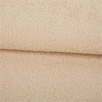 Hochwertiger Frottee-Stoff aus reiner Baumwolle in einem warmen, zeitlosen Sand. Mit einem Gewicht von 340 g/m² und einer Breite von 1,45 m ist dieser saugfähige und weiche Stoff ideal für Handtücher, Bademäntel oder gemütliche Baby-Accessoires geeignet -