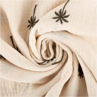 90713-Musselin-Stoff-Stickerei-Palmen-natur-1-35m-Breite--MG-4890.jpg Musselin Stoff Stickerei Palmen natur – Weich, luftig & mit schöner Stickerei kunstvoll eingedreht in Falten