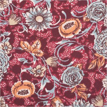 Baumwollstoff Popeline Sveta mit Blumen-Print in Bordeauxrot– Hochwertiger Stoff für kreative Projekte Nahaufnahme des Stoffes