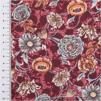 Baumwollstoff Popeline Sveta mit Blumen-Print in Bordeauxrot– Hochwertiger Stoff für kreative Projekte mit Massband