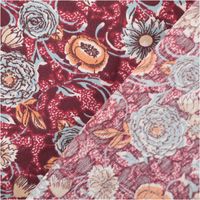 Baumwollstoff Popeline Sveta mit Blumen-Print in Bordeauxrot– Hochwertiger Stoff für kreative Projekte mit Rueckseite