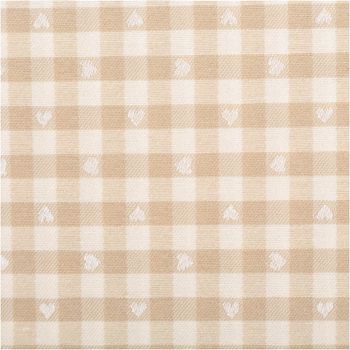 Blickdichter Dekostoff mit kleinen Herzchen und Karos in Beige und Weiß aus deutscher Produktion – Vielseitig & Pflegeleicht Nahaufnahme des Musters