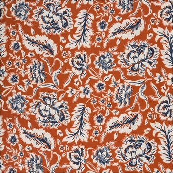Baumwollstoff Popeline Romana mit Blumen-Print in Rost– Hochwertiger Stoff für kreative Projekte Nahaufnahme des Stoffes