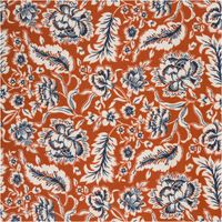 90771-Baumwollstoff-Popeline-Romana-Blumen-rost-1-45m-Breite--MG-4304.jpg Baumwollstoff Popeline Romana mit Blumen-Print in Rost– Hochwertiger Stoff für kreative Projekte Nahaufnahme des Stoffes