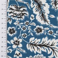Baumwollstoff Popeline Romana mit Blumen-Print in Blau – Hochwertiger Stoff für kreative Projekte mit Massband