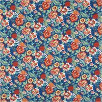Baumwollstoff Popeline Leontine mit Blümchen-Print in Blau und Rot – Vielseitig & Hautfreundlich Vollbild des Stoffes