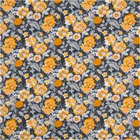 Baumwollstoff Popeline Leontine mit Blümchen-Print in Dunkelgrau und Gelb – Vielseitig & Hautfreundlich Vollbild des Stoffes