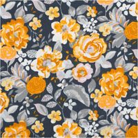 Baumwollstoff Popeline Leontine mit Blümchen-Print in Dunkelgrau und Gelb – Vielseitig & Hautfreundlich Nahaufnahme des Stoffes
