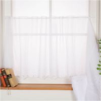 Scheibengardine Stickerei Batist-Voile Blätter weiß – 70 cm Höhe, nähfrei zuschneidbar Nahaufnahme