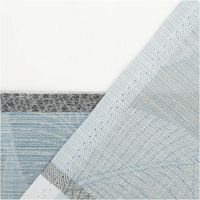 Gardinenstoff Dekostoff halbtransparent Jacquard-Streifen Blätter hellblau – 1,50 m Breite mit Rueckseite
