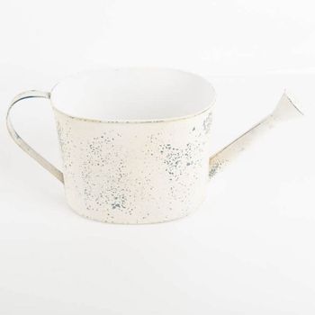 Deko Gießkanne aus Metall Vintage Weiß von Clayre & Eef – Romantischer Landhausstil für Ihr Zuhause von der Seite