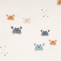 Frottee Stoff Stretch mit niedlichem Krabben-Print  – Weich, Dehnbar & Perfekt für Kinderbekleidung Nahaufnahme des Stoffes