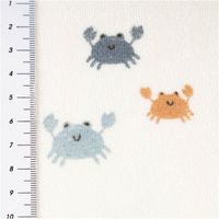90909-Frottee-Stoff-Stretch-Krabben-wollweiss-blau-orange-1-50m-Breite--MG-4635.jpg Frottee Stoff Stretch mit niedlichem Krabben-Print – Weich, Dehnbar & Perfekt für Kinderbekleidung mit Massband