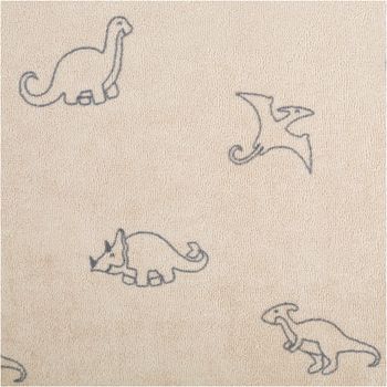 Frottee Stoff Stretch Dinosaurier beige – Weich, Dehnbar & Perfekt für Kinderbekleidung Nahaufnahme des Stoffes