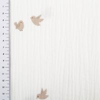 Musselin Stoff Vögel weiß – Weicher & hautfreundlicher Baumwollstoff für Babys & Kinder mit Massband