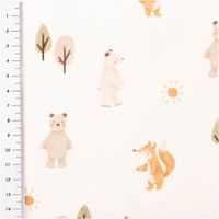 Jersey Stoff aus Baumwolle mit Digitaldruck Forest Animals in Weiß – Weicher & elastischer Stoff für einzigartige Nähprojekte mit Massband