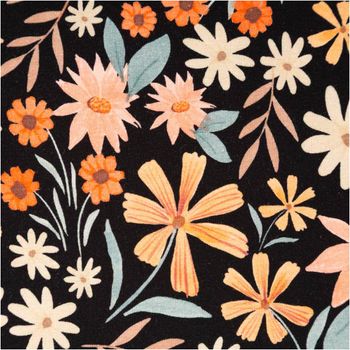 Jersey Stoff aus Baumwolle mit Digitaldruck Flowers – Weicher & elastischer Stoff für einzigartige Nähprojekte Nahaufnahme des Stoffes