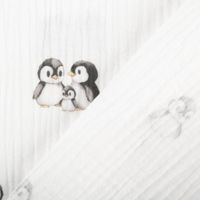 Musselin Stoff Bio Baumwolle Digitaldruck Pinguin Weiß – Perfekt für zauberhafte Nähprojekte mit Rueckseite