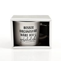 91012-Tasse-Vintage--Besser-organisiert-----Keramik-im-Emaille-Look-400ml-von-Grafik-Werkstatt--MG-5093.jpg Tasse Vintage "Besser organisiert..." – Keramik im Emaille-Look, 400 ml | Grafik Werkstatt von vorne mit Verpackung
