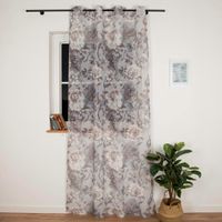 91028-Vorhang-mit-oesen-halbtransparent-Leinenstruktur-Blumen-grau-135x245cm--MG-9400-Bearbeitet.jpg Vorhang mit Ösen – Halbtransparent mit Leinenstruktur und Blumendessin in Grau | 135x245 cm bei Nacht am Fenster
