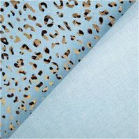 Jeansstoff Baumwollstoff Leo-Print hellblau goldfarbig – für kreative Nähideen mit besonderem Effekt mit Rueckseite
