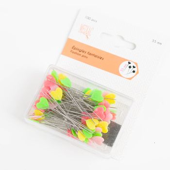 Stecknadel Herzchen bunt im 100er Pack Nahaufnahme von oben