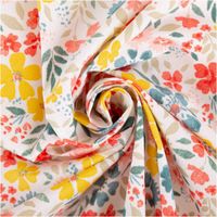 Abwaschbarer Tischdeckenstoff – Acrylbeschichtet | Bridget Blumen Bunt – 1,40 m Breite | Pflegeleicht & Vielseitig kunstvoll eingedreht in Falten