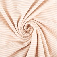 Jersey Stoff Baumwolljersey Yarn Dyed Streifen – Fein gestreift in Weiß und Beige, 1,50 m Breite kunstvoll eingedreht in Falten