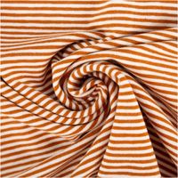 Jersey Stoff Baumwolljersey Yarn Dyed Streifen – Fein gestreift in Weiß und Karamell, 1,50 m Breite kunstvoll eingedreht in Falten
