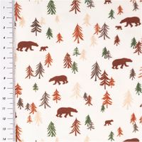 Jersey Stoff Baumwolljersey mit Bären und Tannen – Weich, elastisch & hautfreundlich in Wollweiß und Braun (/1,50 m Breite) mit Massband