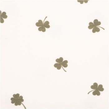 Jersey Stoff Baumwolljersey mit kleinen Kleeblättern – Weich, elastisch & hautfreundlich in Wollweiß und Grün (/1,50 m Breite) Nahaufnahme des Stoffes