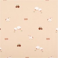 Jersey Stoff Baumwolljersey mit niedlichem Bauernhof-Print – Weich, elastisch & hautfreundlich in Beige (/1,50 m Breite) Vollbild des Stoffes