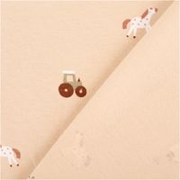 Jersey Stoff Baumwolljersey mit niedlichem Bauernhof-Print – Weich, elastisch & hautfreundlich in Beige (/1,50 m Breite) mit Rueckseite