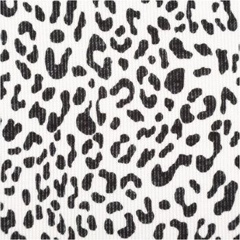 Rippjersey Baumwolle – Leo-Dessin in Beige und Schwarz – 1,20 m Breite Nahaufnahme des Stoffes