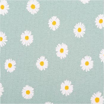 Rippjersey Baumwolle – Blumen-Dessin in Hellblau– 1,20 m Breite Nahaufnahme des Stoffes