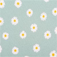 Rippjersey Baumwolle – Blumen-Dessin in Hellblau– 1,20 m Breite Nahaufnahme des Stoffes