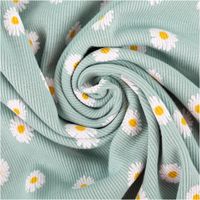 Rippjersey Baumwolle – Blumen-Dessin in Hellblau– 1,20 m Breite kunstvoll eingedreht in Falten