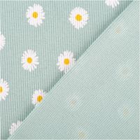 Rippjersey Baumwolle – Blumen-Dessin in Hellblau– 1,20 m Breite mit Rueckseite
