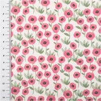 Baumwollstoff Halbpanama Mini Blume Weiß Pink – 1,40m breit | Digitaldruck Dekostoff für Vorhänge, Kissen & Tischwäsche mit Maßband