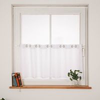 Transparente Scheibengardine aus Voile, 50x145 cm, mit Ösen – leicht, pflegeleicht, schadstoffgeprüft. Ideal für Küche, Bad, Flur oder Kinderzimmer Vollansicht am Fenster