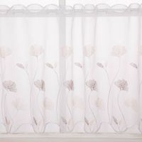 Scheibengardine mit Gingko-Stickerei in Taupe & Creme, 50x145 cm. Mit Bogenrand & Aufhängelöchern – leicht, freundlich & ideal für Küche oder Bad Nahaufnahme