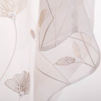 Scheibengardine mit Gingko-Stickerei in Taupe & Creme, 50x145 cm. Mit Bogenrand & Aufhängelöchern – leicht, freundlich & ideal für Küche oder Bad Naht und Transparenz