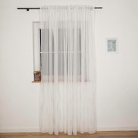 Gardine mit Schlaufenband – Voile mit Bouclé-Streifen in Wollweiß & Grau, in verschiedenen Größen bei Nacht in Szene gesetzt